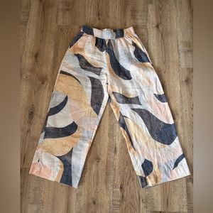 Rachel Zoe 100% linen pants wide leg size small watercolor EUC